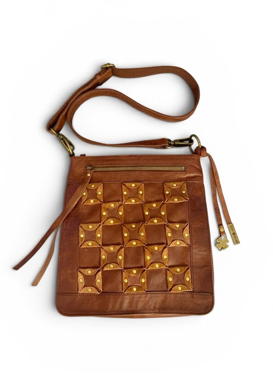 Lucky Brand Leather Crossbody, Tassels, Antique Gold, Boho Chic Western Festival